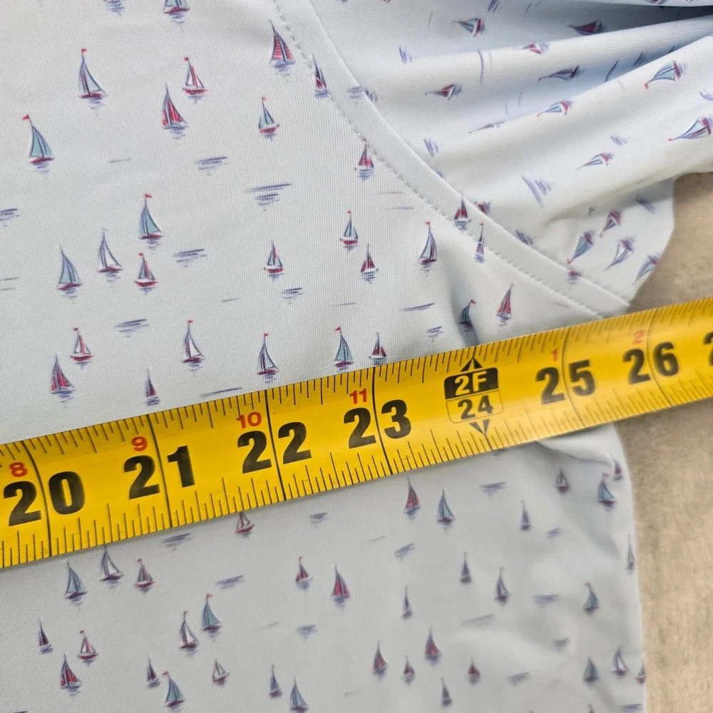 Peter Millar Mens XL Summer Comfort Golf Polo Blue Sailboat Print Performance - Picture 7 of 9